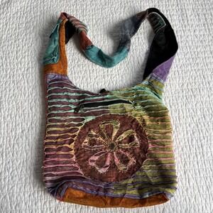Boho Patchwork Purse Hobo Bag Floral Hippie Artsy Multi Color Karma Circle